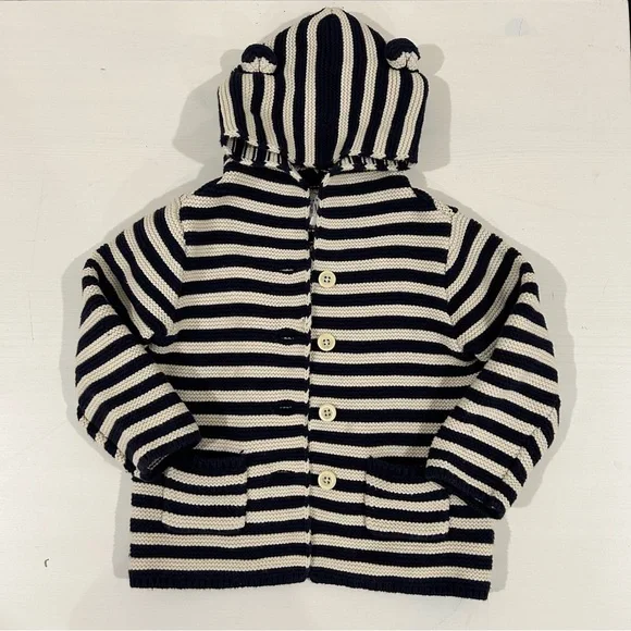 Baby Gap Striped Knit Bear Hoodie Sweater. - Picture 1 of 4